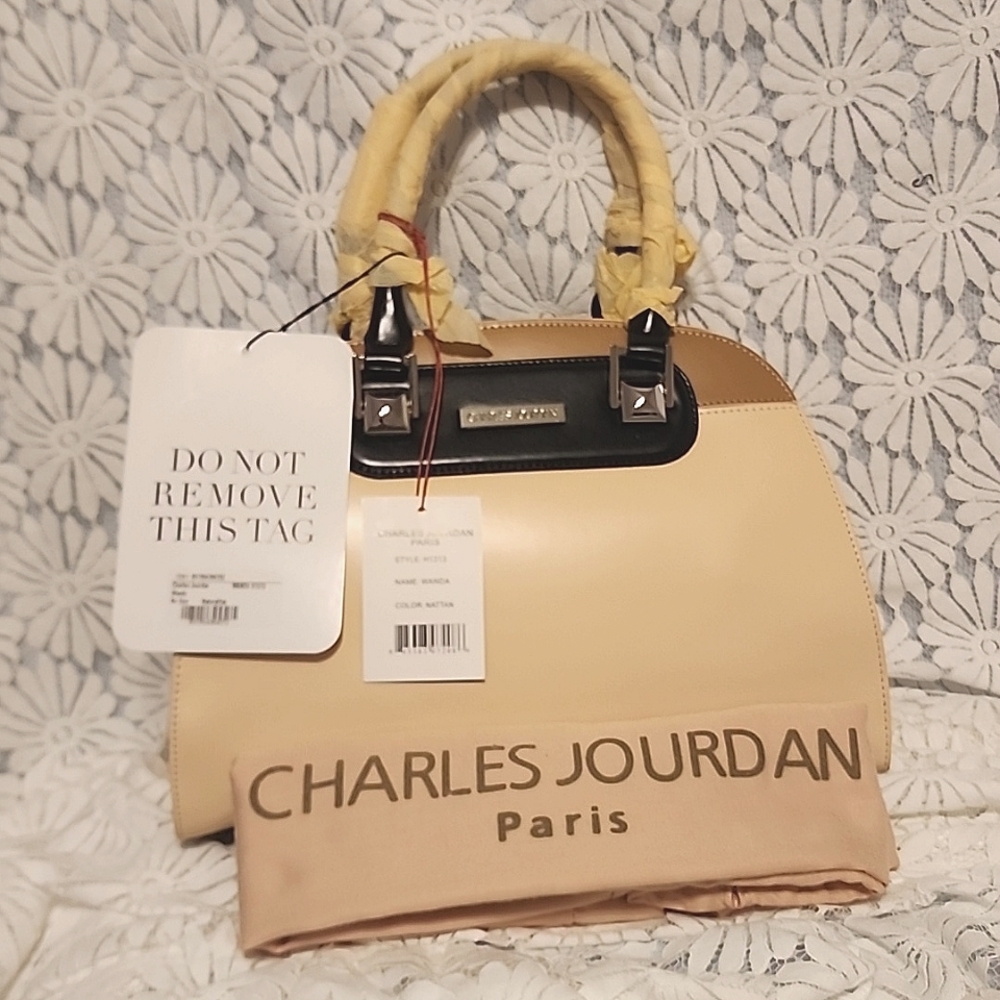 Charles Jourdan "Wanda" med satchel bag in Nattan color, brand new with tags/bag